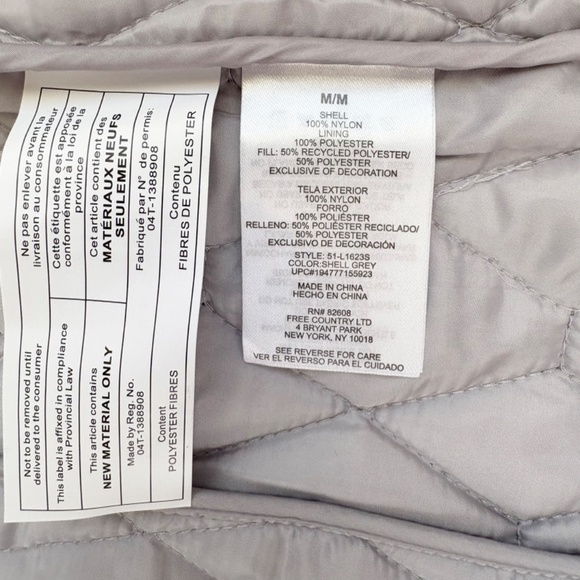 NWT Free Country Ladies Quilted Sherpa Vest Size M Gray - Picture 9 of 11